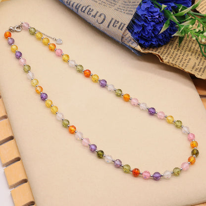 Real 6mm Multicolor Zircon Necklace 17.7inch Long Zircon Necklace, Everyday Wild Zircon Necklace