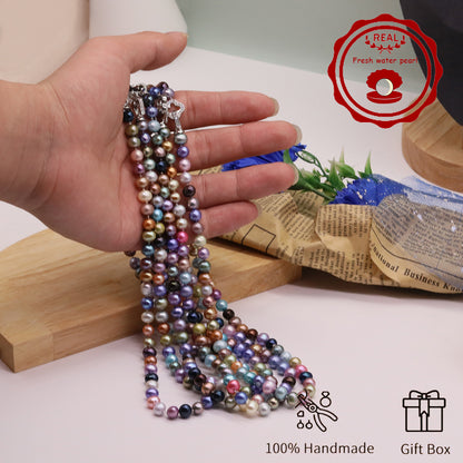 Natural Multicolor Freshwater Pearl Necklace Handmade 18.1Inch Length 7-8Mm Natural Freshwater Pearl Necklace with Flower Clasp Genuine  Freshwater Pearl Necklace Comes with Gift Box 【NK-XL2501Colour-01】