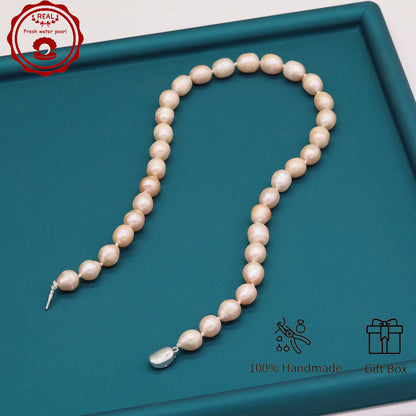 Elegant 16.5" Pink Freshwater Pearl Necklace - Handcrafted, 10mm Beads with Gift Box - Perfect for Casual Attire & Special Occasions【XL-2411PInk-001】