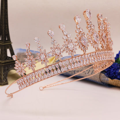 2.75inch high rose gold zircon crown sunflower shape queen zircon crown for banquets, parties and festivals