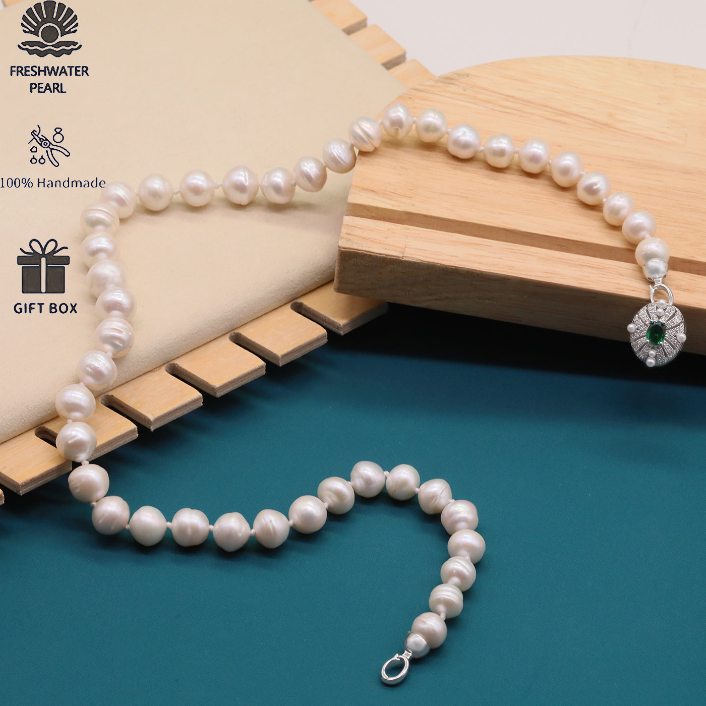 Exquisite 19.7inch long white Baroque natural Freshwater Pearl necklace Handmade fresh water pearl necklace with silver turquoise buckle, unique Christmas, Valentine's Day and Thanksgiving holiday gift, with gift box【XL-2412White-01】