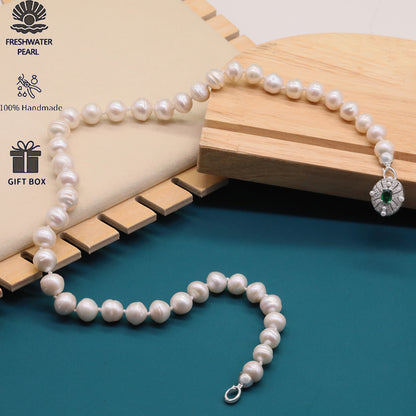 Exquisite 19.7inch long white Baroque natural Freshwater Pearl necklace Handmade fresh water pearl necklace with silver turquoise buckle, unique Christmas, Valentine's Day and Thanksgiving holiday gift, with gift box【XL-2412White-01】