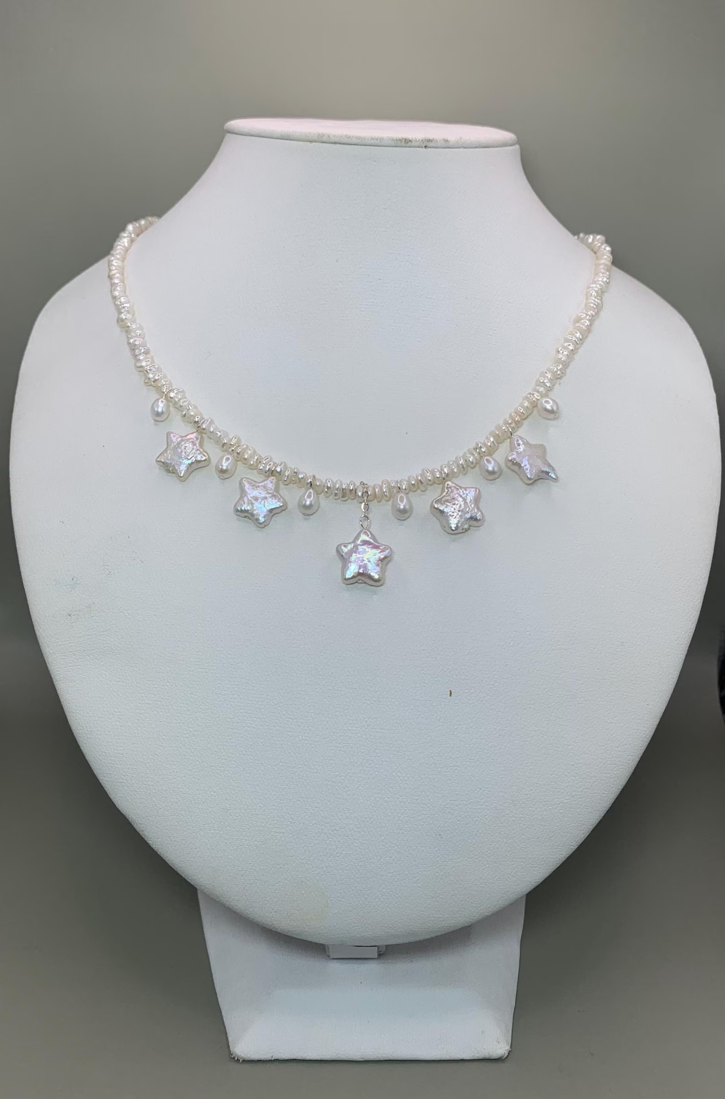 Star-themed freshwater baroque pearl necklace, designed with three different Pearl,sterling silver