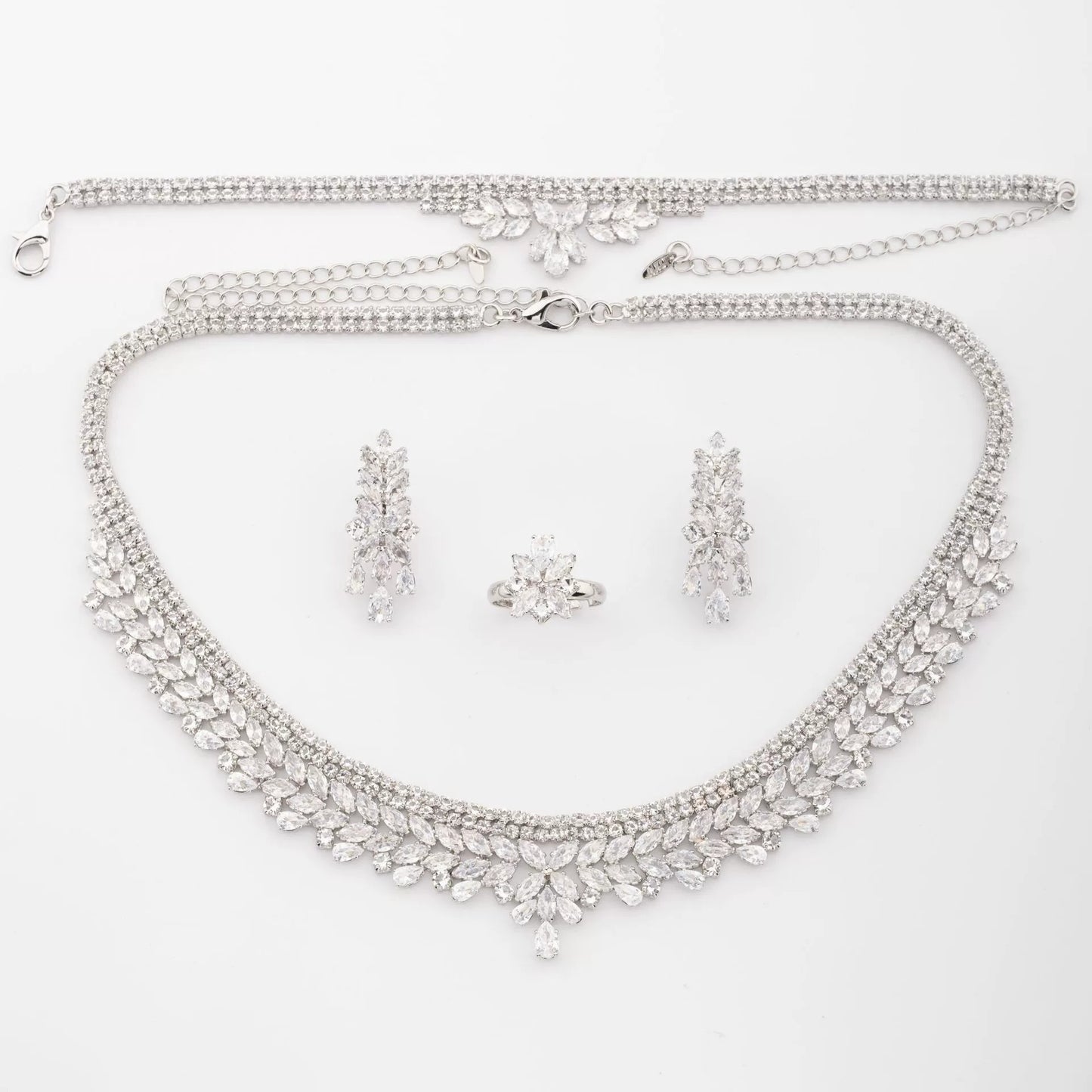 1 elegant set of sparkling cubic zirconia bouquet pendant design jewelry set