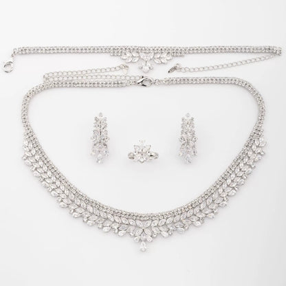 1 elegant set of sparkling cubic zirconia bouquet pendant design jewelry set