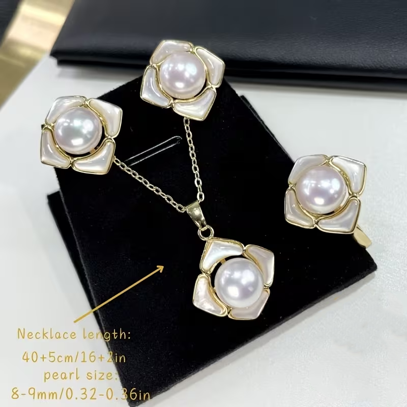 Freshwater Freshwater Pearls Shell Light Luxury High-End Three-Piece Set