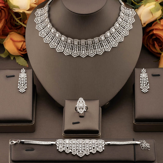 1 set of classic vintage inlaid cubic zirconia token design jewelry set suitable for women’s wedding wear