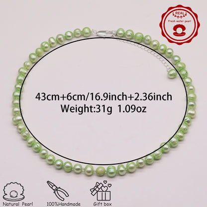 16.9Inch 8-9Mm Luxury Green Natural Freshwater Pearl Necklace, 100% Handmade, Elegant Fashion Jewelry for Him/Her, Suitable for Daily, Party, Wedding, Anniversary, Valentine'S Day, Halloween, Christmas, New Year Gift[NK-XL2501-Green-01]