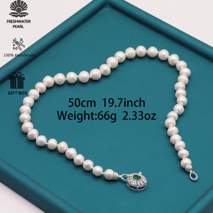 Exquisite 19.7inch long white Baroque natural Freshwater Pearl necklace Handmade fresh water pearl necklace with silver turquoise buckle, unique Christmas, Valentine's Day and Thanksgiving holiday gift, with gift box【XL-2412White-01】