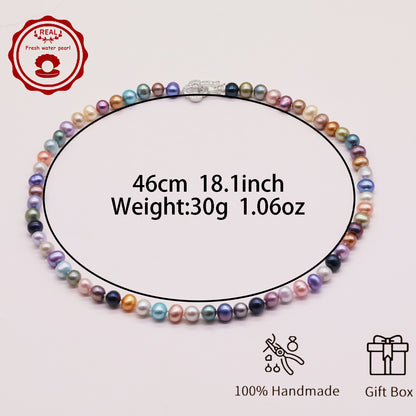 Natural Multicolor Freshwater Pearl Necklace Handmade 18.1Inch Length 7-8Mm Natural Freshwater Pearl Necklace with Flower Clasp Genuine  Freshwater Pearl Necklace Comes with Gift Box 【NK-XL2501Colour-01】