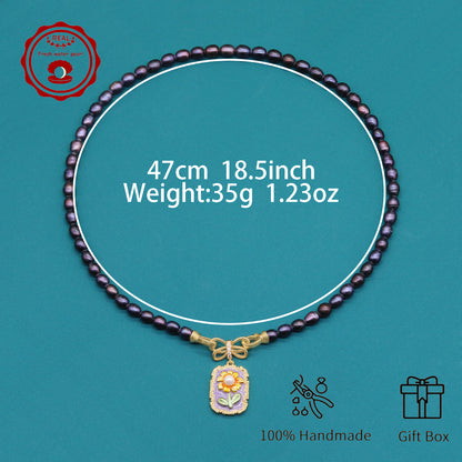 100% Handmade Elegant Freshwater Pearl Pendant Necklace, with Two Ways to Wear, with Fresh Flower Design Inside, Perfect for Mother'S Day, Parties, Daily Gifts, Business, Dinners - Suitable for All Seasons[NK-XL2501-Purple-02]