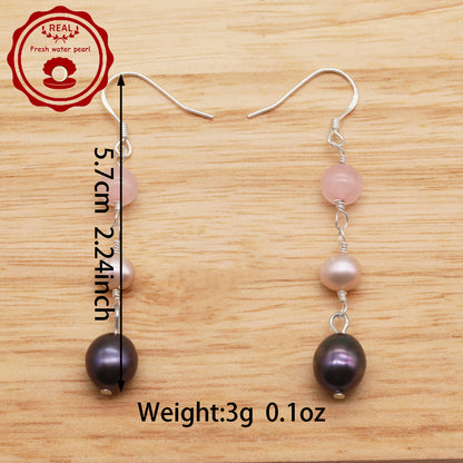 1 pair of stylish 925 silver and Fresh Water Pearl earrings fresh water pearl pendant earrings, ideal for  Valentine's Day holiday gifts, perfect for everyday, wedding, anniversary earrings[EH-2412Purple-01]