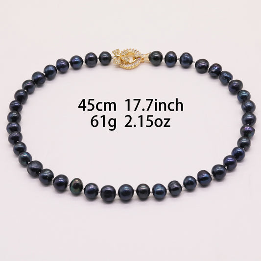 100% handcrafted black freshwater pearl necklace, French elegance. This black freshwater pearl necklace features a golden flower buckle and comes with a gift box, making it a perfect choice for daily life, parties and festivals