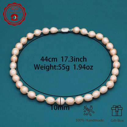 Elegant 16.5" Pink Freshwater Pearl Necklace - Handcrafted, 10mm Beads with Gift Box - Perfect for Casual Attire & Special Occasions【XL-2411PInk-001】