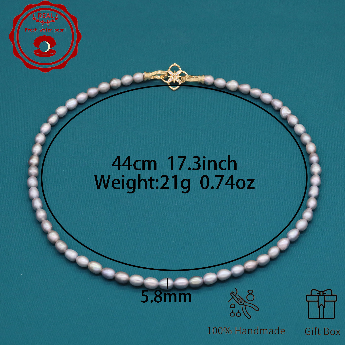 Elegant Handcrafted Gray Freshwater Pearl Necklace with Golden-Embellished Butterfly Clasp, Perfect for Daily Wear & Special Occasions, Includes Gift Box[NK-XL2501silver-02]