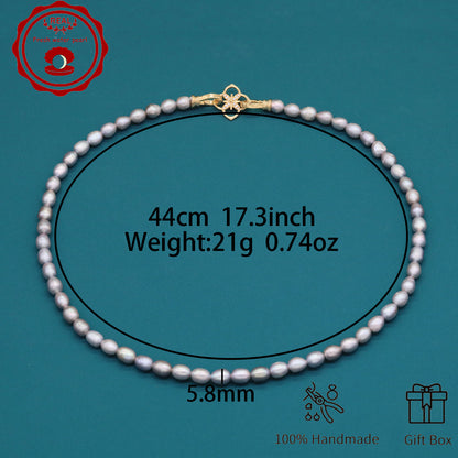Elegant Handcrafted Gray Freshwater Pearl Necklace with Golden-Embellished Butterfly Clasp, Perfect for Daily Wear & Special Occasions, Includes Gift Box[NK-XL2501silver-02]