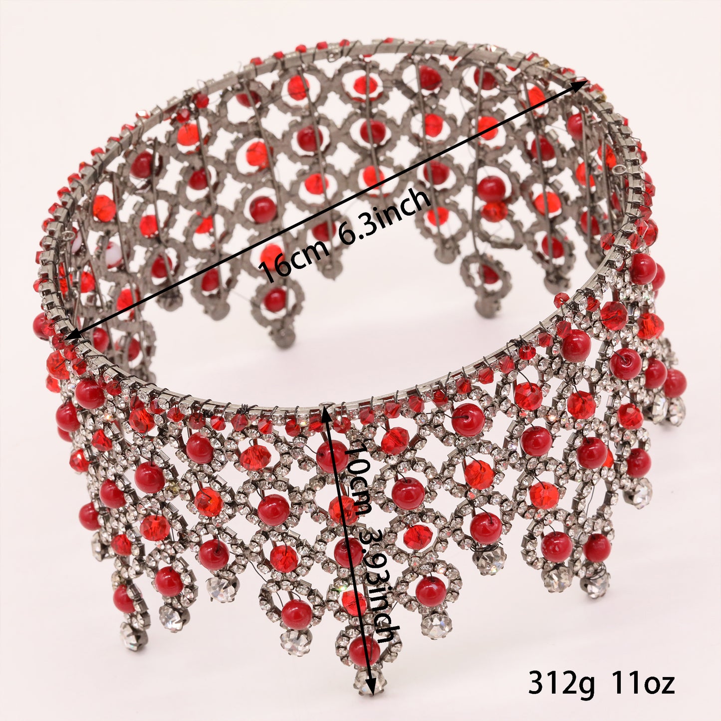 3.93inch Long Round Red Bead Crown Unique Princess Crown Queen Crown, suitable for everyday, festival and party