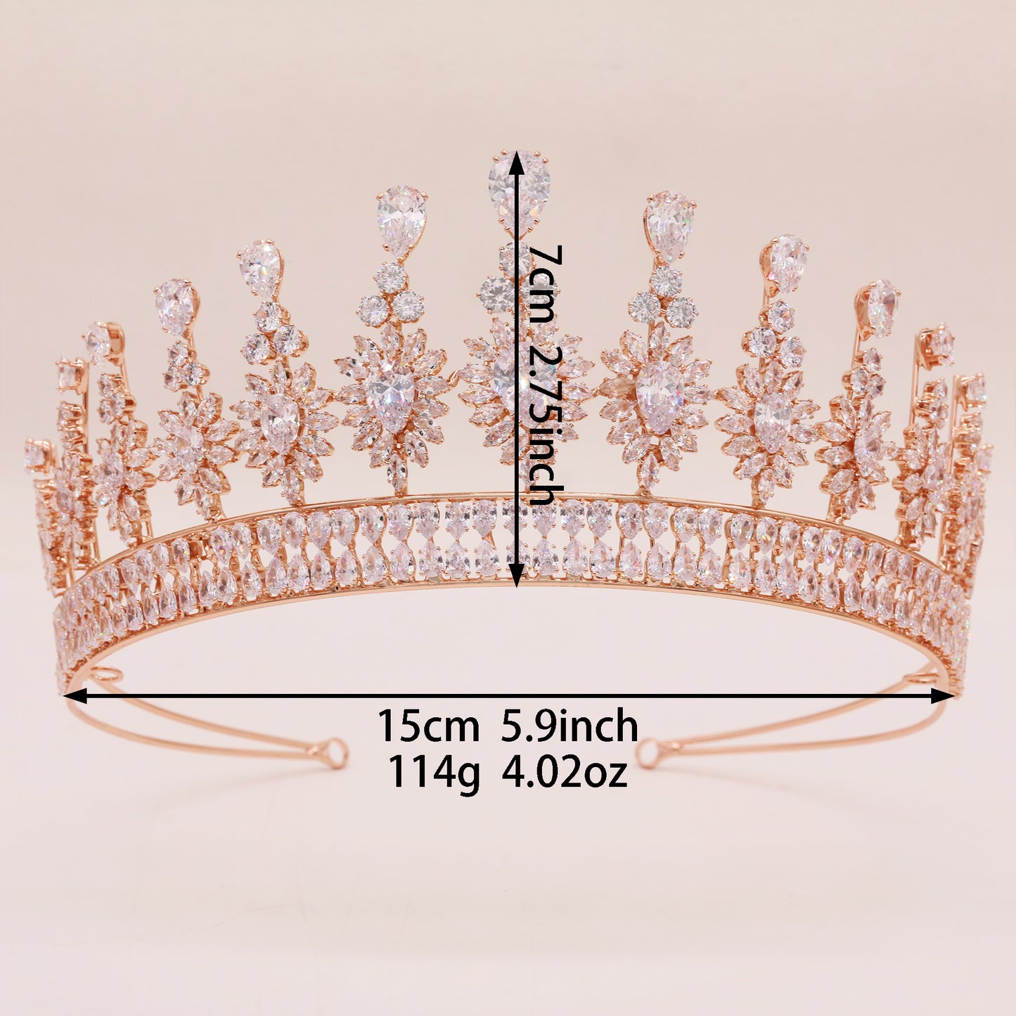 2.75inch high rose gold zircon crown sunflower shape queen zircon crown for banquets, parties and festivals