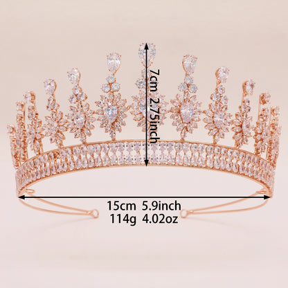 2.75inch high rose gold zircon crown sunflower shape queen zircon crown for banquets, parties and festivals