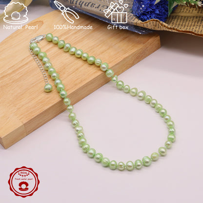 16.9Inch 8-9Mm Luxury Green Natural Freshwater Pearl Necklace, 100% Handmade, Elegant Fashion Jewelry for Him/Her, Suitable for Daily, Party, Wedding, Anniversary, Valentine'S Day, Halloween, Christmas, New Year Gift[NK-XL2501-Green-01]