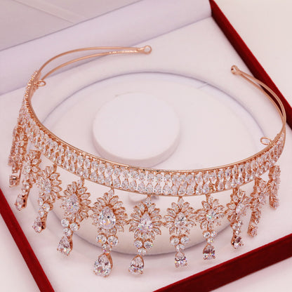 2.75inch high rose gold zircon crown sunflower shape queen zircon crown for banquets, parties and festivals