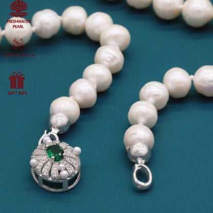 Exquisite 19.7inch long white Baroque natural Freshwater Pearl necklace Handmade fresh water pearl necklace with silver turquoise buckle, unique Christmas, Valentine's Day and Thanksgiving holiday gift, with gift box【XL-2412White-01】