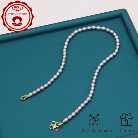 Elegant Handcrafted Gray Freshwater Pearl Necklace with Golden-Embellished Butterfly Clasp, Perfect for Daily Wear & Special Occasions, Includes Gift Box[NK-XL2501silver-02]