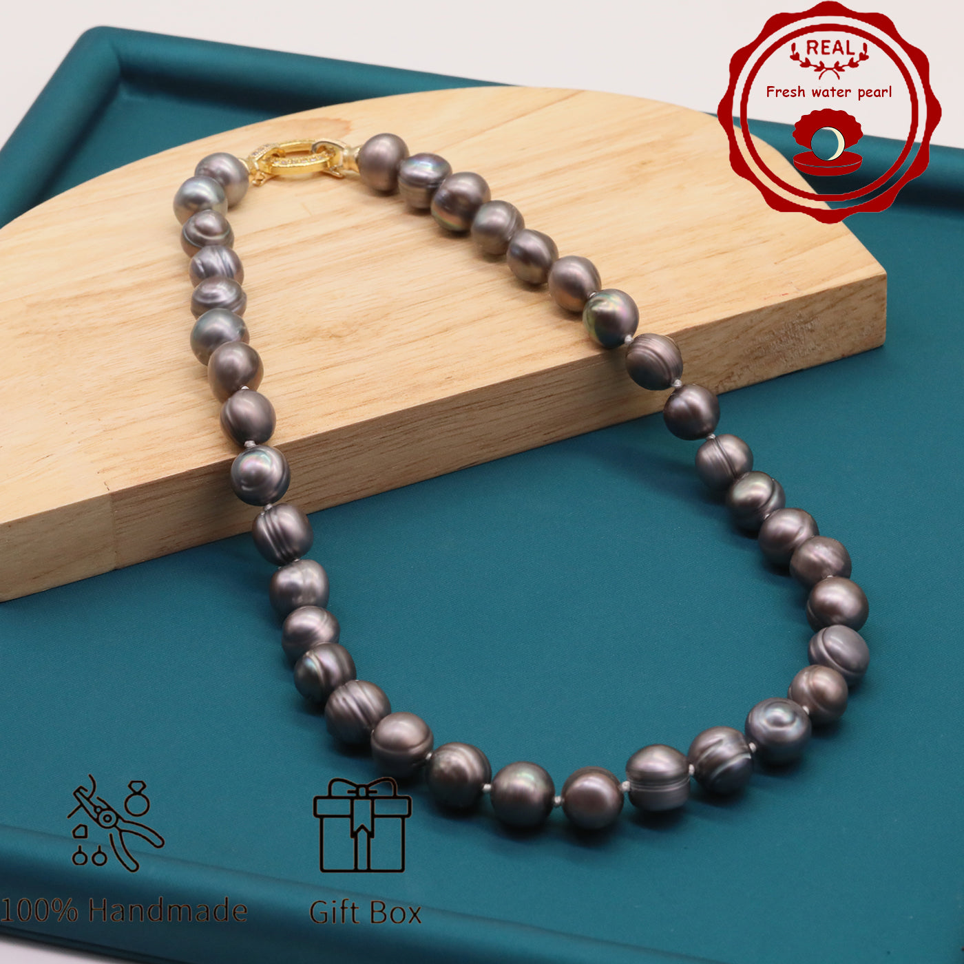 100% handmade authentic 10-11mm grey natural Freshwater Pearl necklace Elegant 17.7inch long men's and women's luxury freshwater pearl necklace with gift box, perfect for everyday and birthday parties, ideal forValentine's Day[XL-2411Sliver-002]