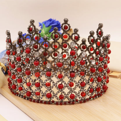 3.93inch Long Round Red Bead Crown Unique Princess Crown Queen Crown, suitable for everyday, festival and party