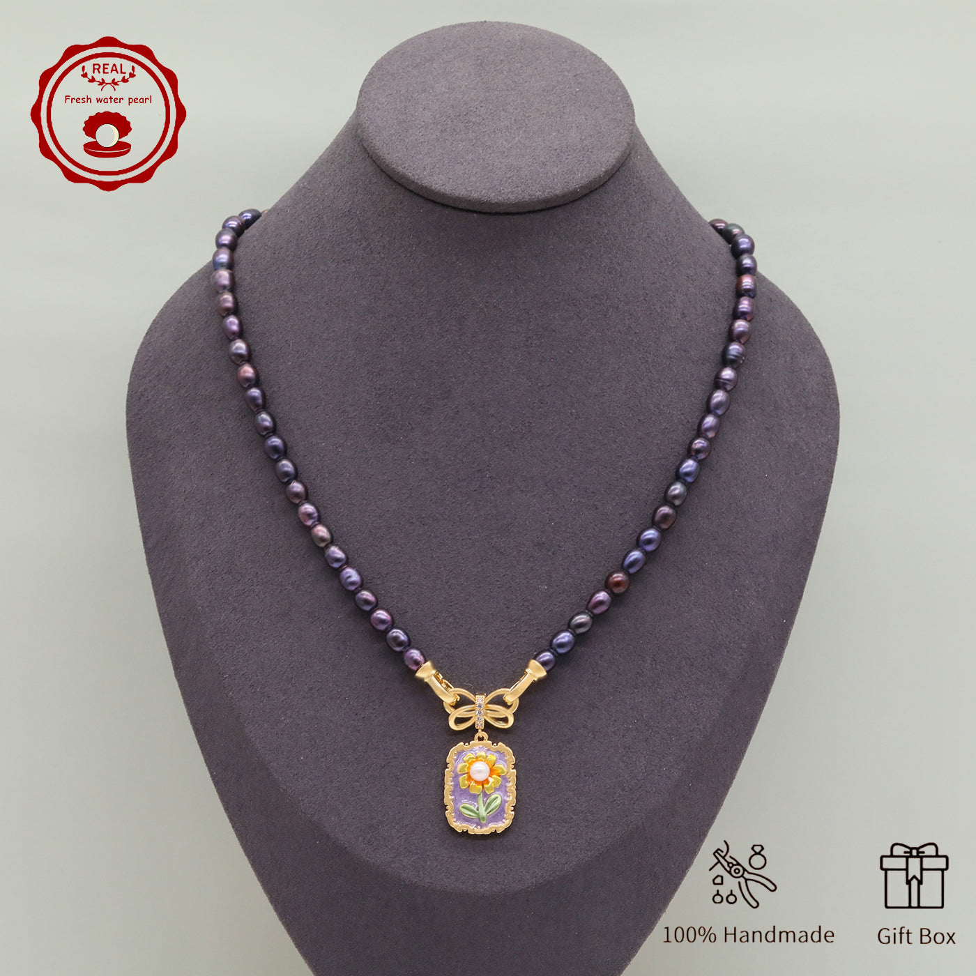 100% Handmade Elegant Freshwater Pearl Pendant Necklace, with Two Ways to Wear, with Fresh Flower Design Inside, Perfect for Mother'S Day, Parties, Daily Gifts, Business, Dinners - Suitable for All Seasons[NK-XL2501-Purple-02]