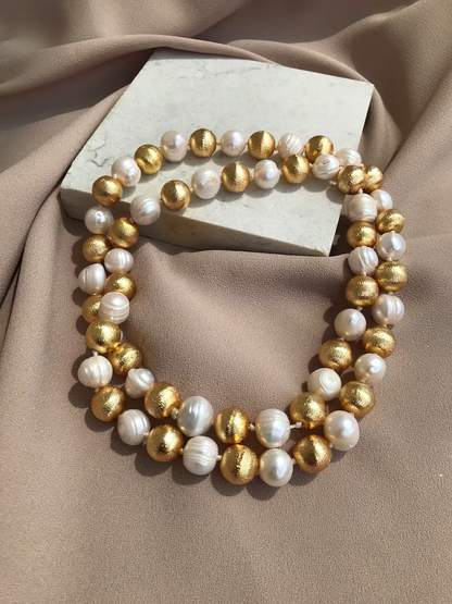 Hand Knitted Pearl Long Necklace