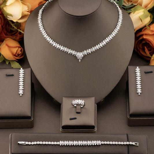 1 set of luxurious and elegant jewelry set with sparkling cubic zirconia V-neck design suitable for women's banquet wear