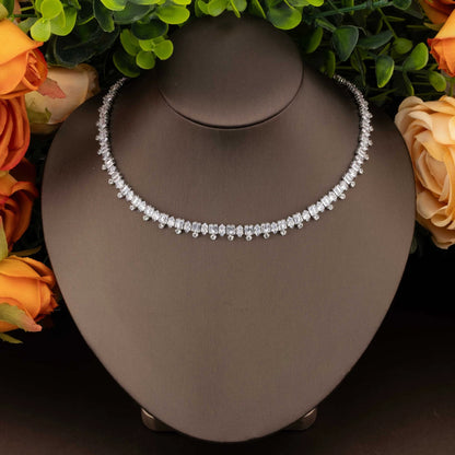 1 set of elegant inlaid sparkling cubic zirconia bouquet pendant design jewelry set for ladies party