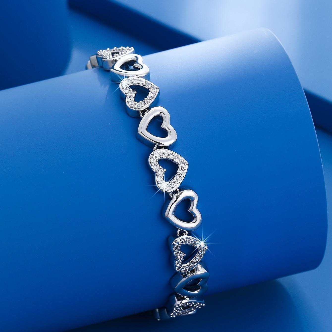 1 luxurious and elegant inlaid sparkling cubic zirconia hollow love design bracelet suitable for women's wedding