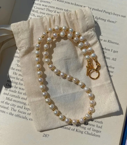 Freshwater Pearl and Gold Beaded Necklace