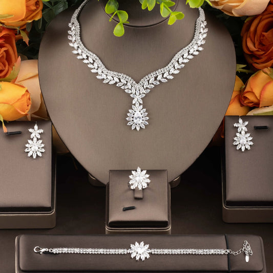 1 elegant set of sparkling cubic zirconia bouquet pendant design jewelry set