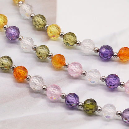 Real 6mm Multicolor Zircon Necklace 17.7inch Long Zircon Necklace, Everyday Wild Zircon Necklace