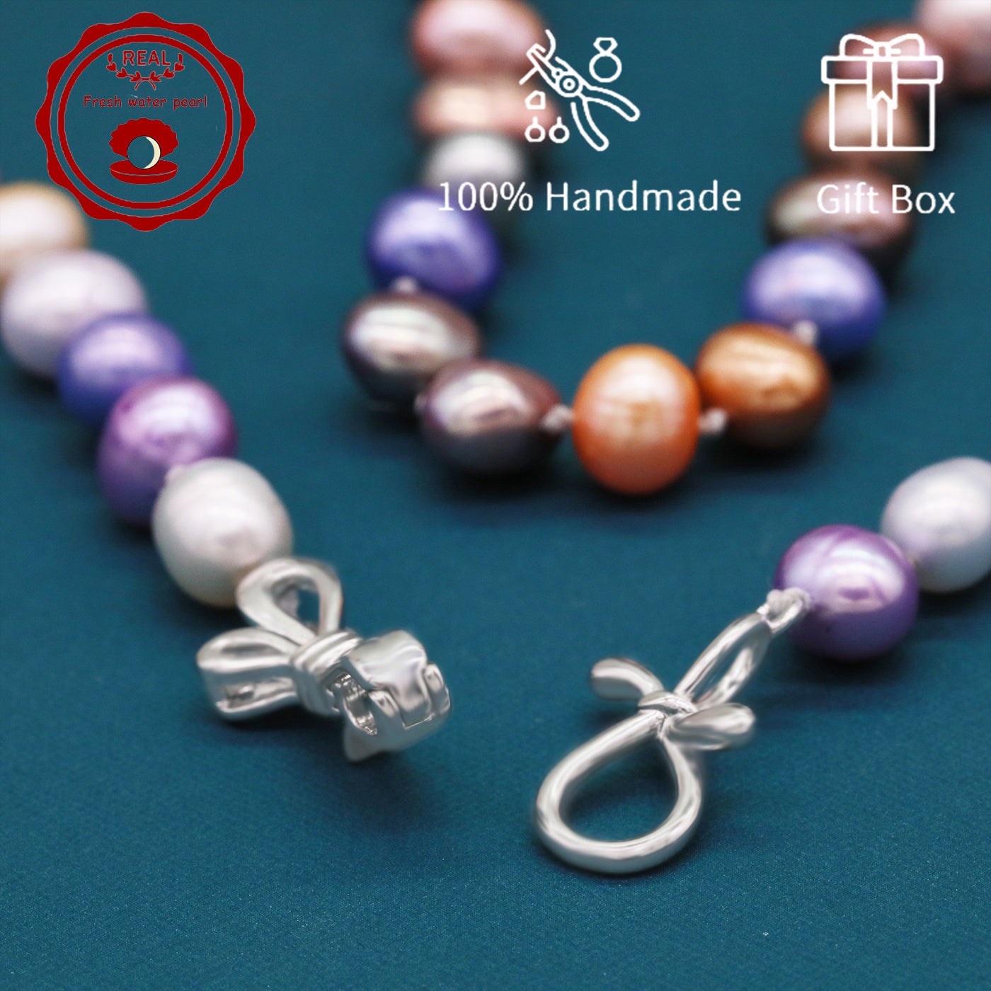 18.9inch Freshwater Pearl Necklace, Elegant Handcrafted Multicolor Unique Mixed Colors, Perfect for Daily Wear & Gifts with Gift Box[NK-XL2501Colour-02]