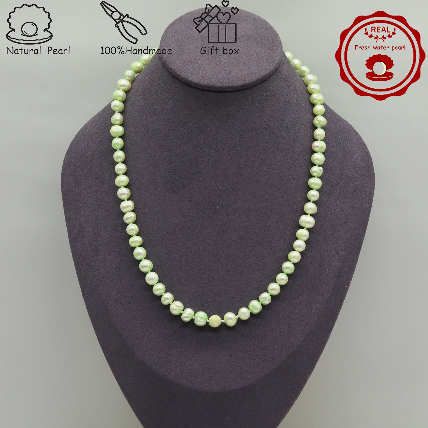 16.9Inch 8-9Mm Luxury Green Natural Freshwater Pearl Necklace, 100% Handmade, Elegant Fashion Jewelry for Him/Her, Suitable for Daily, Party, Wedding, Anniversary, Valentine'S Day, Halloween, Christmas, New Year Gift[NK-XL2501-Green-01]