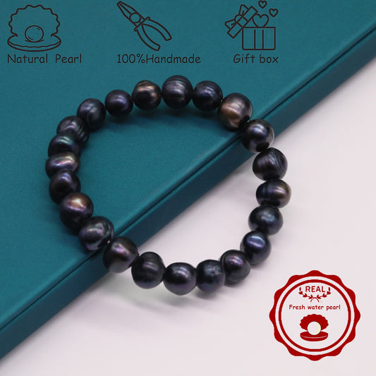 An elegant natural freshwater pearl bracelet 100% handmade black purple natural freshwater Pearl bracelet suitable for everyday wear party wear, ideal  Valentine's Day gift【NK-SL2501Purple-01】