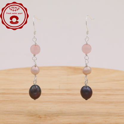 1 pair of stylish 925 silver and Fresh Water Pearl earrings fresh water pearl pendant earrings, ideal for  Valentine's Day holiday gifts, perfect for everyday, wedding, anniversary earrings[EH-2412Purple-01]