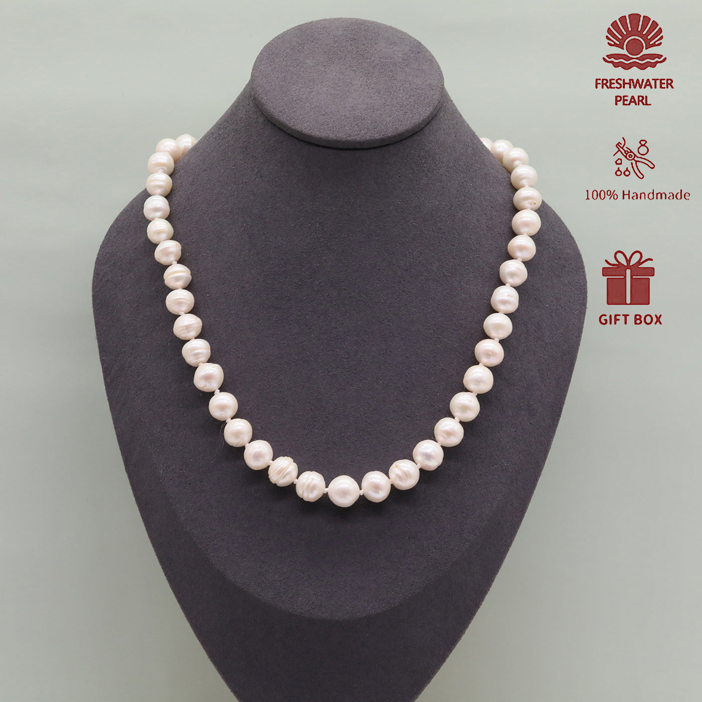 Exquisite 19.7inch long white Baroque natural Freshwater Pearl necklace Handmade fresh water pearl necklace with silver turquoise buckle, unique Christmas, Valentine's Day and Thanksgiving holiday gift, with gift box【XL-2412White-01】
