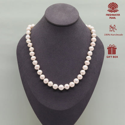 Exquisite 19.7inch long white Baroque natural Freshwater Pearl necklace Handmade fresh water pearl necklace with silver turquoise buckle, unique Christmas, Valentine's Day and Thanksgiving holiday gift, with gift box【XL-2412White-01】