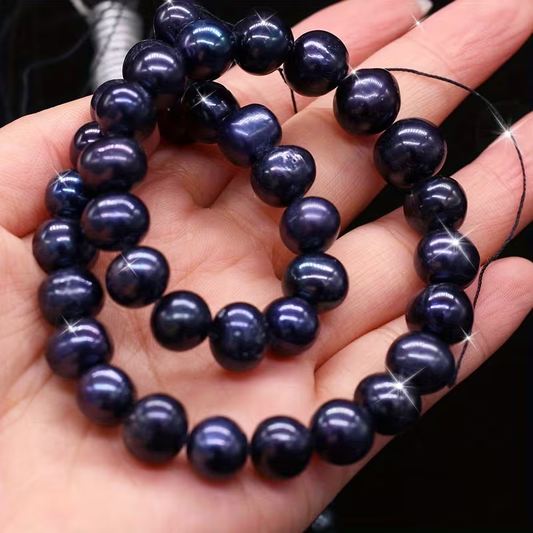 10-11mm Natural Freshwater Black Iridescent Pearl Beads - Large Near-Round Glossy Beads for DIY Jewelry Making