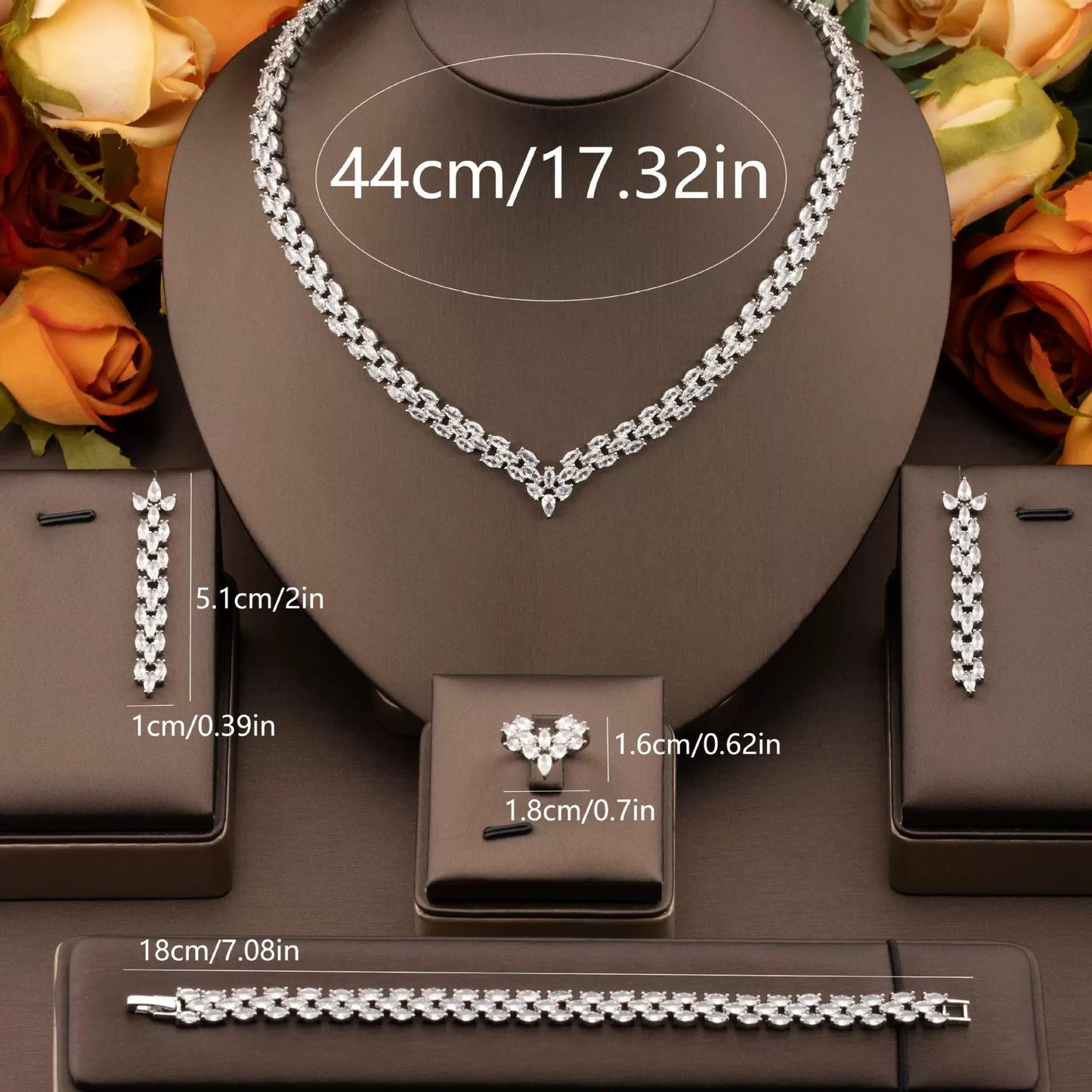 1 elegant set of sparkling cubic zirconia bouquet pendant design jewelry set