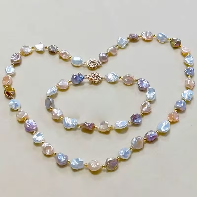 Natural Freshwater Baroque Mixed Color necklace  and  bracelet  set