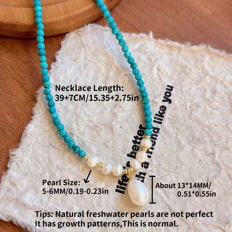 New Retro Turquoise with Freshwater Pearl Necklace