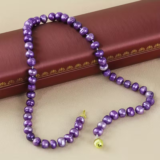 1 Strand 17.7" Long Deep Purple Freshwater Freshwater Pearls Necklace for - Large Lustrous Freshwater Pearls, Classic Elegant for Wedding, Party, Daily Wear, Christmas & Halloween Gift