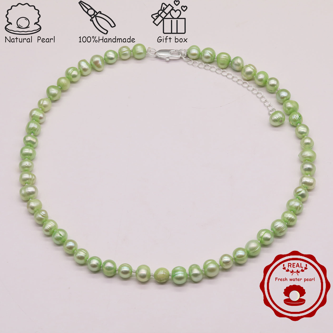16.9Inch 8-9Mm Luxury Green Natural Freshwater Pearl Necklace, 100% Handmade, Elegant Fashion Jewelry for Him/Her, Suitable for Daily, Party, Wedding, Anniversary, Valentine'S Day, Halloween, Christmas, New Year Gift[NK-XL2501-Green-01]