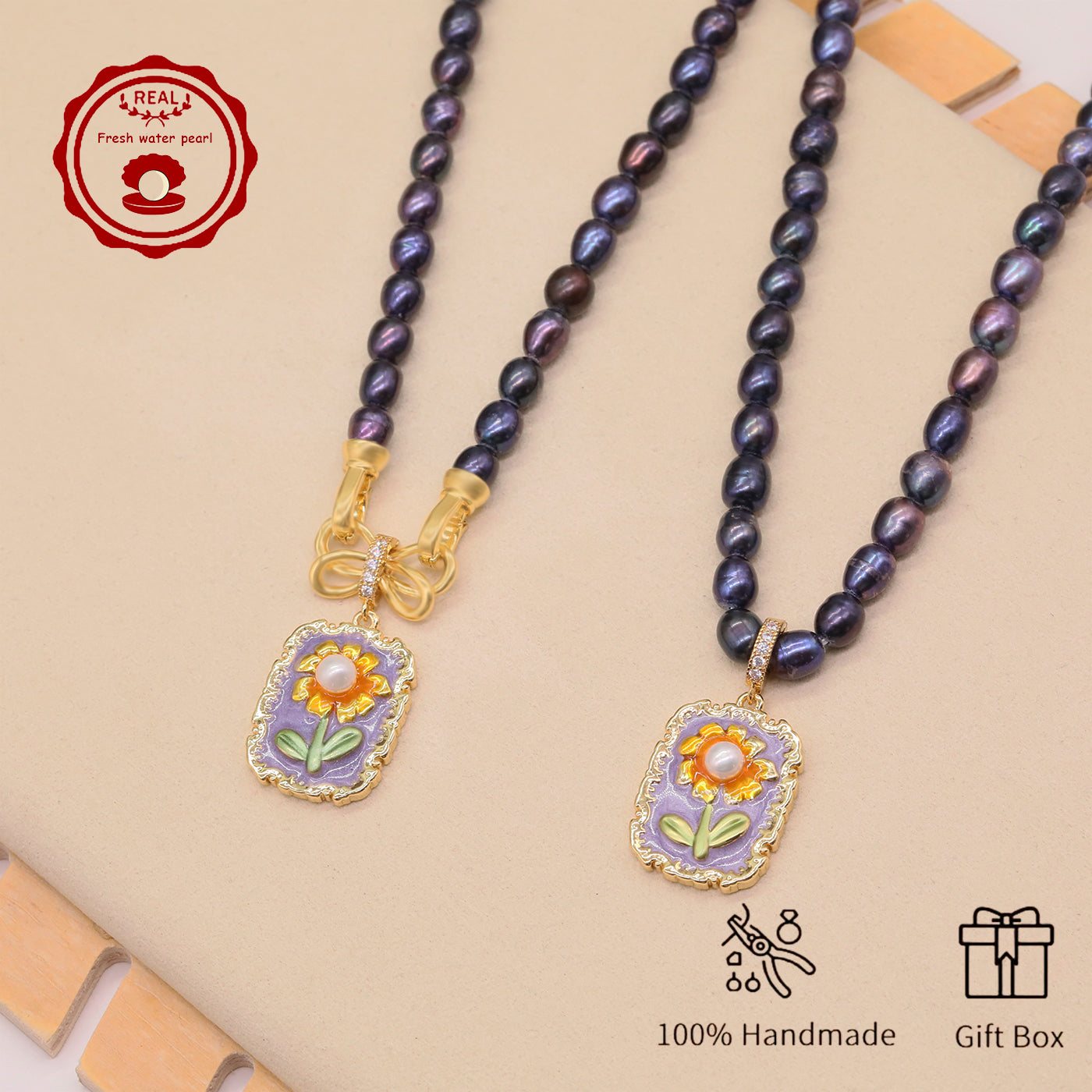 100% Handmade Elegant Freshwater Pearl Pendant Necklace, with Two Ways to Wear, with Fresh Flower Design Inside, Perfect for Mother'S Day, Parties, Daily Gifts, Business, Dinners - Suitable for All Seasons[NK-XL2501-Purple-02]